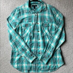 J. Crew Teal and Gray Plaid Shirt